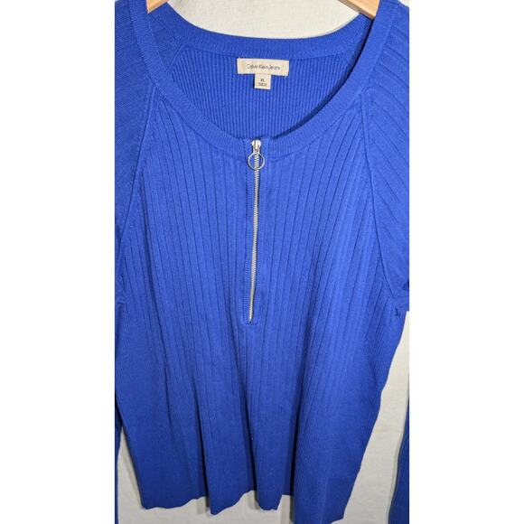 Calvin Klein Womens Royal Blue Long Sleeve Quarter Zip Sweater XL Regal Fitted - Picture 2 of 7